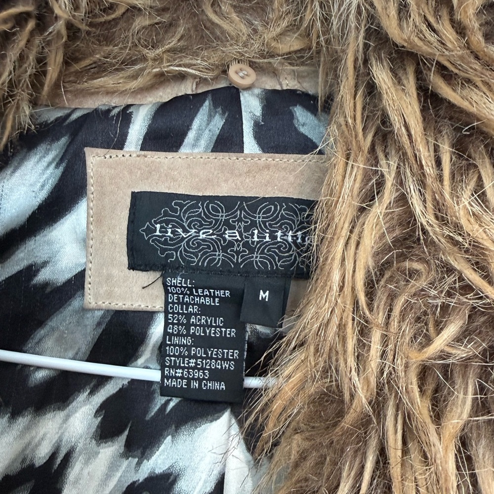 ✦ Vintage Y2K Genuine Leather Penny Lane Coat w/ Faux Fur Collar ✦ - Picture 5 of 6